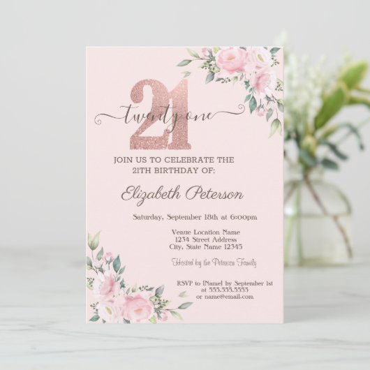 Invitation Parties scintillant modernes Rose Gold 21e anniver (Debout devant)