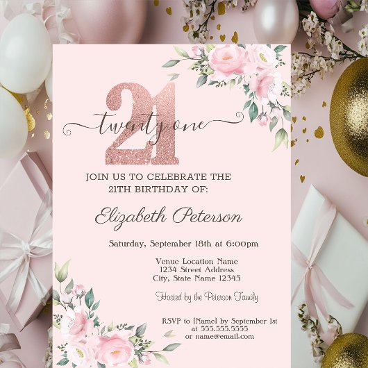 Invitation Parties scintillant modernes Rose Gold 21e anniver