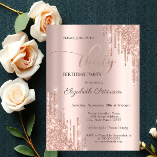 Invitation Parties scintillant modernes Rose Gold 30e fête d'