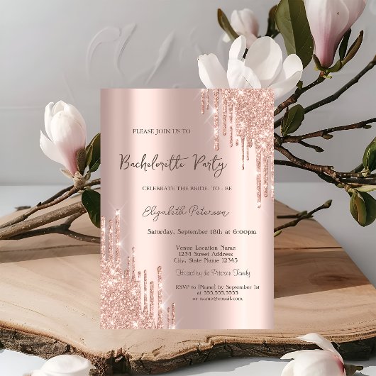 Invitation Parties scintillant modernes Rose Gold Bachelorett