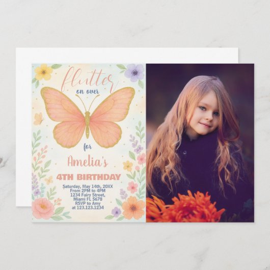 Invitation Parties scintillant modifiable Papillon Anniversai (Devant / Derrière)