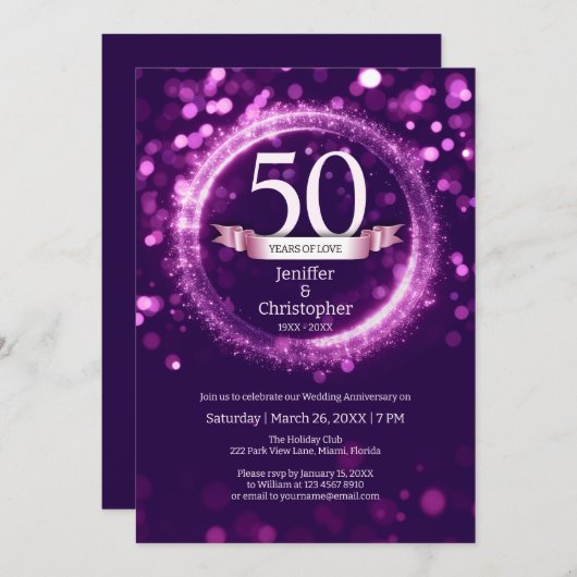 Invitation Parties scintillant Modifier Année Nom Mariage Ann (Devant / Derrière)