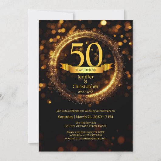 Invitation Parties scintillant Modifier Année Nom Mariage Ann (Devant)