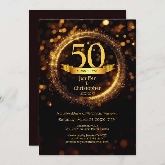 Invitation Parties scintillant Modifier Année Nom Mariage Ann (Devant / Derrière)