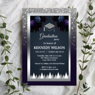 Invitation Parties scintillant Moody foncé Silver Navy Blue G