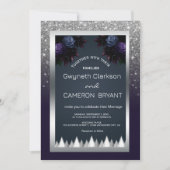Invitation Parties scintillant Moody foncé Silver Navy Floral (Devant)