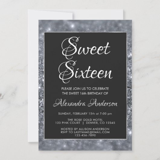 Invitation Parties scintillant mousseuse en argent douce 16 A (Devant)