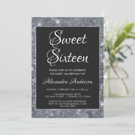 Invitation Parties scintillant mousseuse en argent douce 16 A (Debout devant)