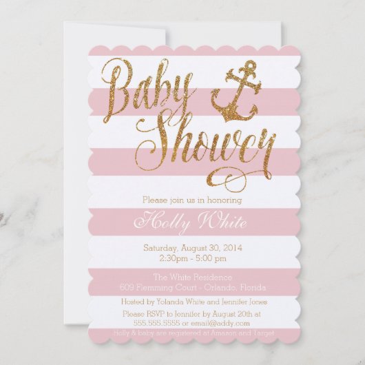 Invitation Parties scintillant Nautique Baby shower fille Inv (Devant)