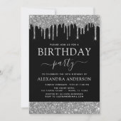 Invitation Parties scintillant Noir Argent Moderne N'importe  (Devant)