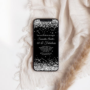 Invitation Parties scintillant Noir et Argent 40 et Fabulous