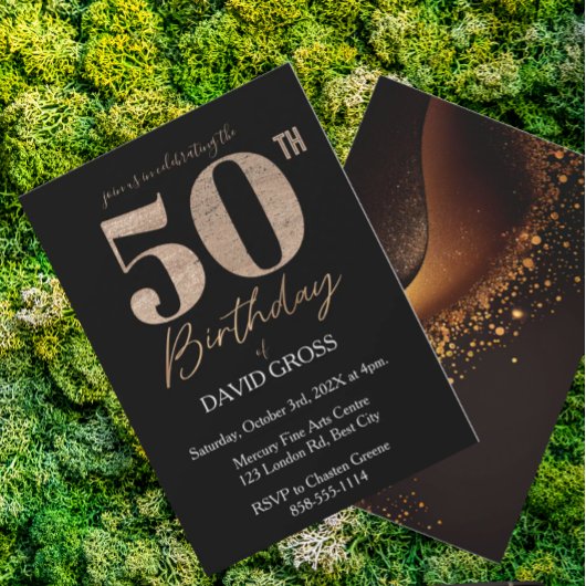 Invitation Parties scintillant Noir et Or 50e anniversaire