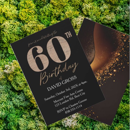 Invitation Parties scintillant Noir et Or 60e anniversaire