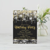 Invitation Parties scintillant Noir et Or Glam Anniversaire (Debout devant)