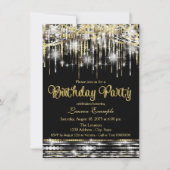 Invitation Parties scintillant Noir et Or Glam Anniversaire (Devant)