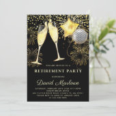 Invitation Parties scintillant Noir Or de la partie de retrai (Debout devant)