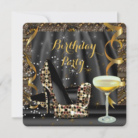 Invitation Parties scintillant Noir Or Haut talons Champagne (Devant)