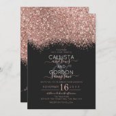 Invitation Parties scintillant Noir Rose de luxe Confetti Mar (Devant / Derrière)