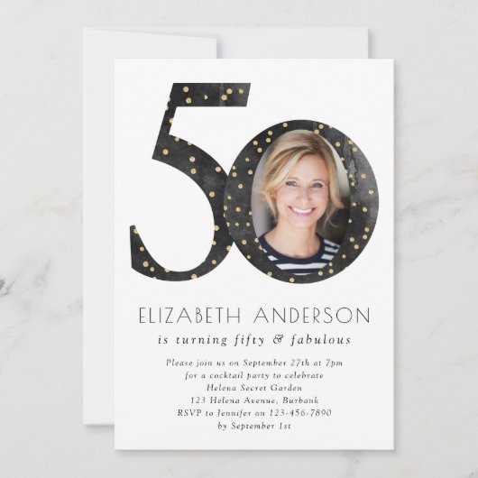 Invitation Parties scintillant noire 50 & Fabuleux anniversai (Devant)