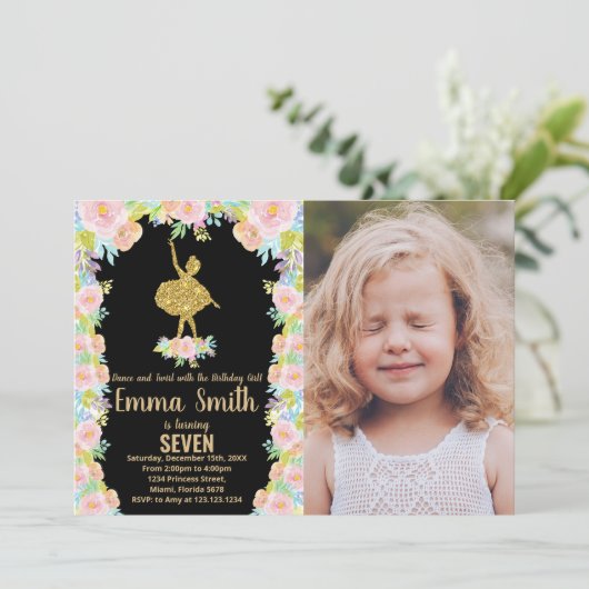 Invitation Parties scintillant noire Ballerina Anniversaire I (Debout devant)