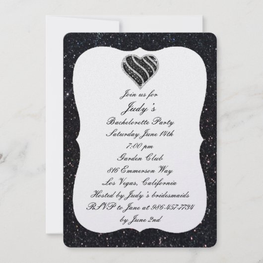 Invitation Parties scintillant noire Black Heart Bachelorette (Devant)