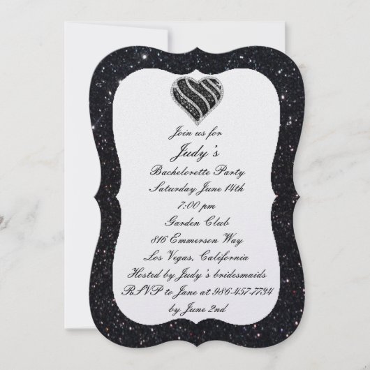 Invitation Parties scintillant noire Black Heart Bachelorette (Devant)