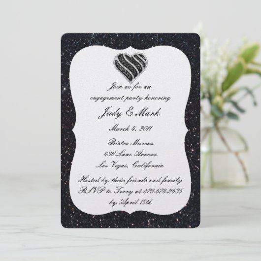 Invitation Parties scintillant noire Black Heart Engagement I (Debout devant)