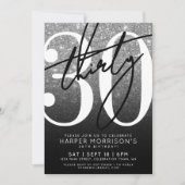Invitation Parties scintillant noire blanche 30e anniversaire (Devant)