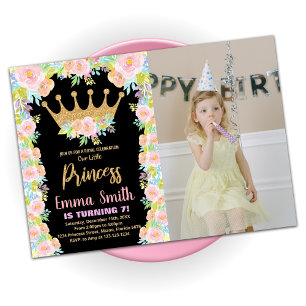 Invitation Parties scintillant Noire Couronne Princesse Anniv