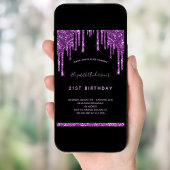 Invitation Parties scintillant noire d'anniversaire goutte vi