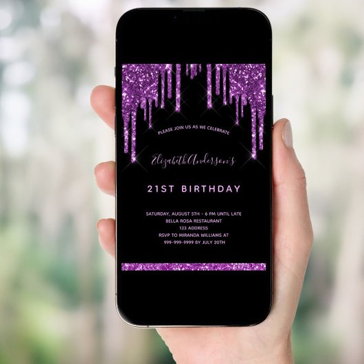Invitation Parties scintillant noire d'anniversaire goutte vi