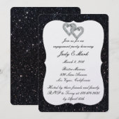 Invitation Parties scintillant noire Diamond Hearts Engagemen (Devant / Derrière)
