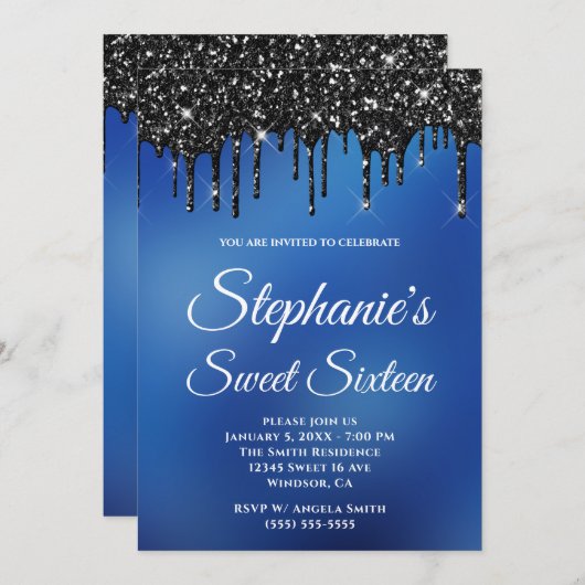 Invitation Parties scintillant noire éclatante  bleue Ombre S (Devant / Derrière)