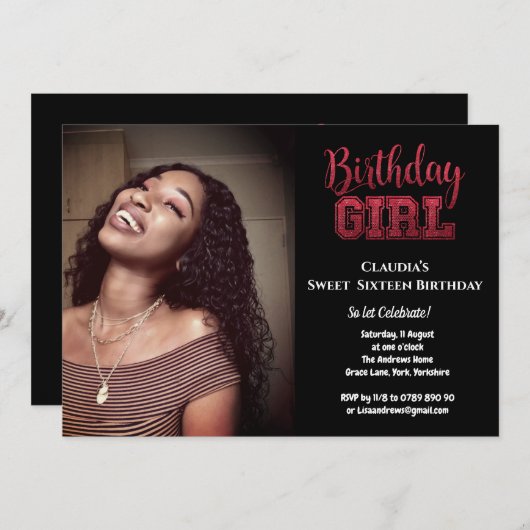 Invitation Parties scintillant noire Elégante Anniversaire Fi (Devant / Derrière)