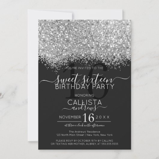 Invitation Parties scintillant noire en argent de luxe Confet (Devant)