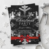 Invitation Parties scintillant noire en argent Flocon de neig