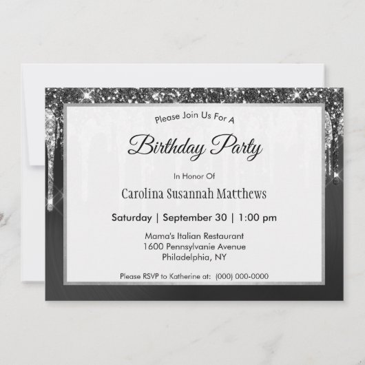 Invitation Parties scintillant noire en argent tendance Drive (Dos)