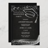 Invitation Parties scintillant noire et argent (Devant / Derrière)