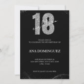 Invitation Parties scintillant noire et argent 18e anniversai (Devant)