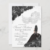 Invitation Parties scintillant noire et argent Floral Sweet 1 (Devant)