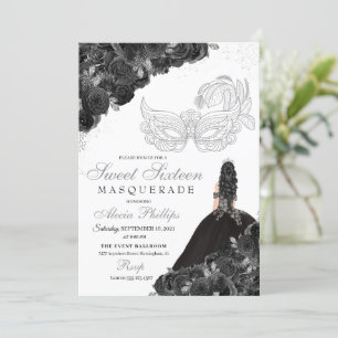 Invitation Parties scintillant noire et argent Floral Sweet 1
