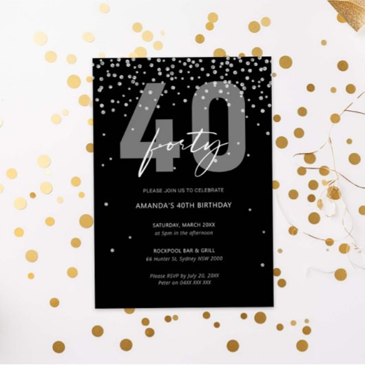 Invitation Parties scintillant noire et argent scintillant 40
