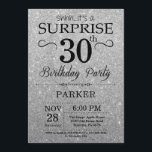 Invitation Parties scintillant noire et argent Surprise 30e a<br><div class="desc">Parties scintillant noire et argent Invitation surprise 30e anniversaire. Arrière - plan de Parties scintillant d'argent. Anniversaire adulte. Hommes ou femmes Anniversaire Invitation. Quel que soit l'âge.
Pour plus de personnalisation,  cliquez sur le bouton "Customiser" et utilisez notre outil de conception pour modifier ce modèle.</div>