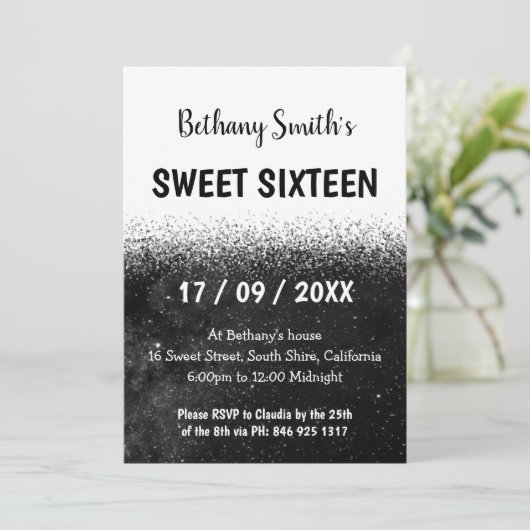 Invitation Parties scintillant noire et blanche Ombre Sweet 1 (Debout devant)