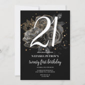 Invitation Parties scintillant Noire et Or 21ème anniversaire (Devant)