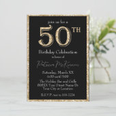 Invitation Parties scintillant noire et or 50e anniversaire (Debout devant)