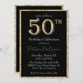 Invitation Parties scintillant noire et or 50e anniversaire (Devant / Derrière)