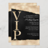 Invitation Parties scintillant noire et or brillante VIP Part (Devant / Derrière)
