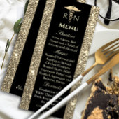 Invitation Parties scintillant noire et or Médicale Menu Grad