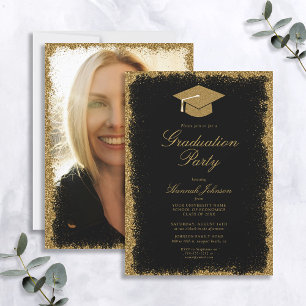 Invitation Parties scintillant noire et or Photo Graduation P